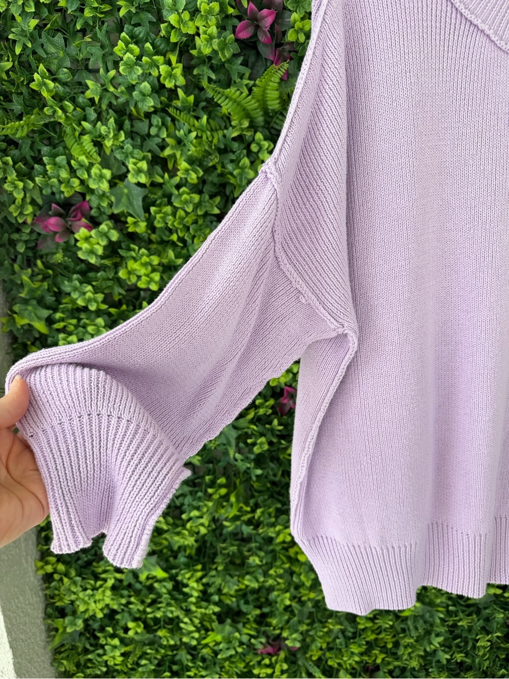 Carly Jean Los Angeles Lavender 100% Cotton Oversized Dolman Sleeve Sweater M/L - Picture 3 of 8